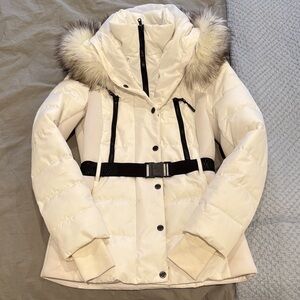Michael Kors White Puffer Jacket with Fur Trim